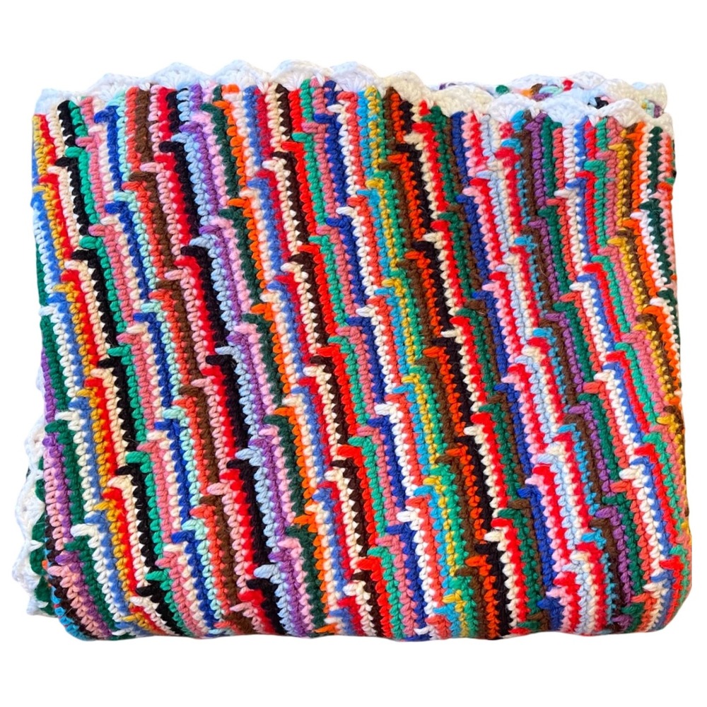 Handmade Granny Crocheted Rainbow Blanket boho cottagecore 70s afghan colorful‎